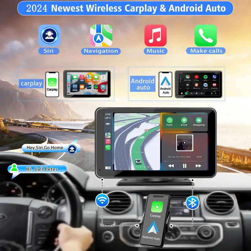 HiEHA Wireless CarPlay Dash Cam with Bluetooth & GPS Navigation