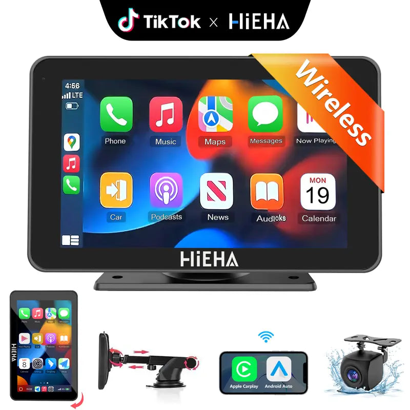 HiEHA Wireless CarPlay Dash Cam with Bluetooth & GPS Navigation
